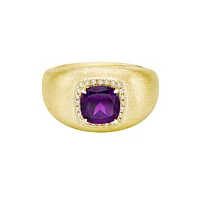 10K Yellow Gold Brushed Amethyst & Diamond ring