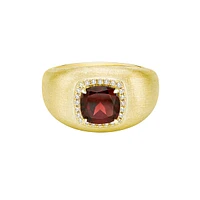 10K Yellow Gold Brushed ring with Garnet & Diamonds