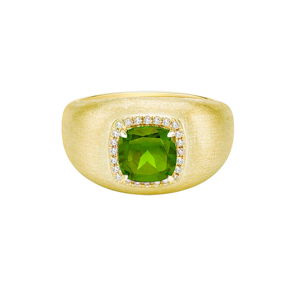 10K Yellow Gold Brushed Peridot & Diamond ring