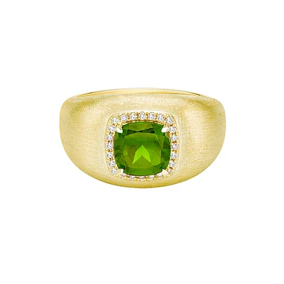 10K Yellow Gold Brushed Peridot & Diamond ring