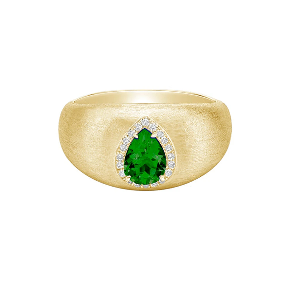 14K Gold Brushed Emerald & Diamond ring