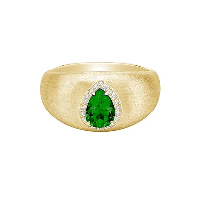 14K Gold Brushed Emerald & Diamond ring