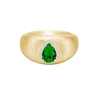14K Gold Brushed Emerald & Diamond ring