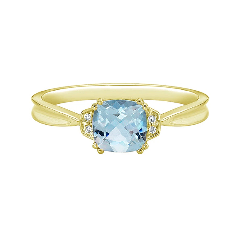 10K Yellow Gold Prong-set Aquamarine ring with Diamond accent