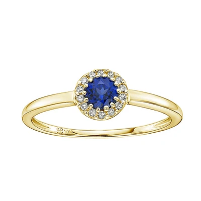 10K Yellow Gold Blue Sapphire with Halo Ring