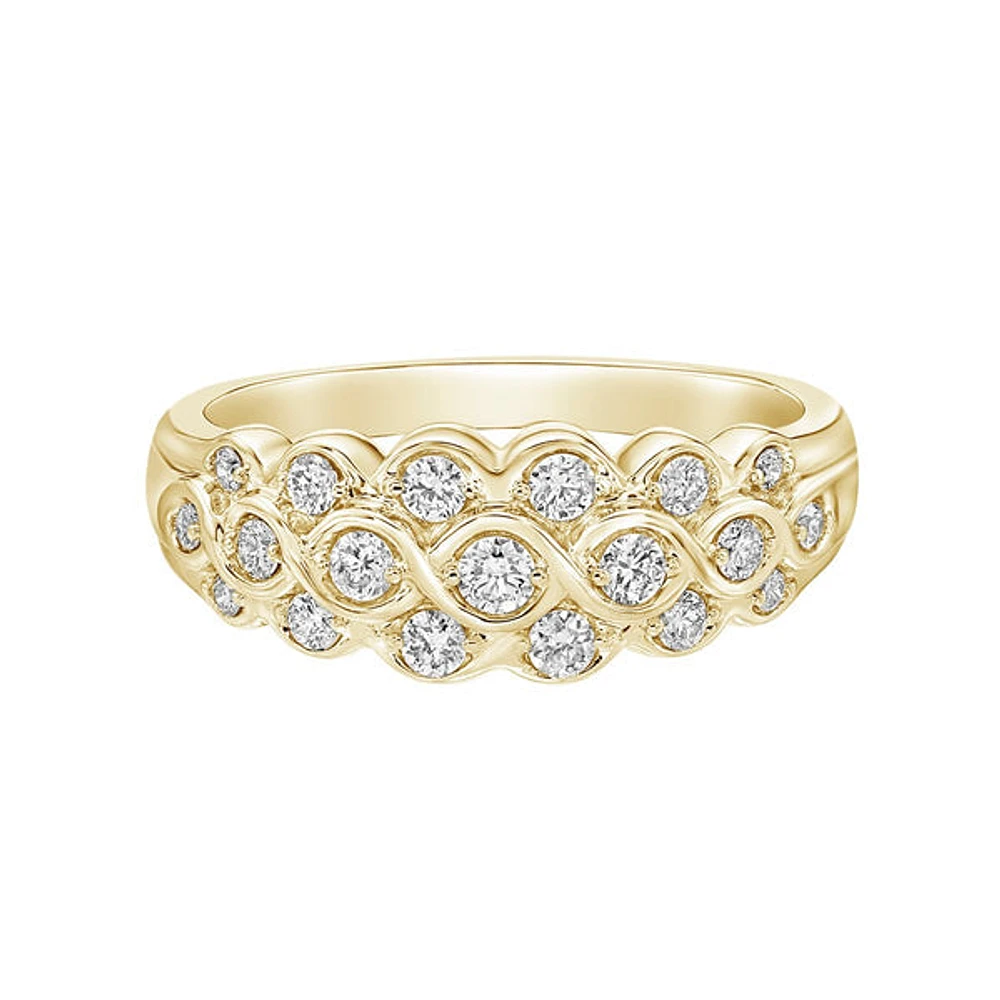 14K Yellow Gold Prong-set diamond band curves