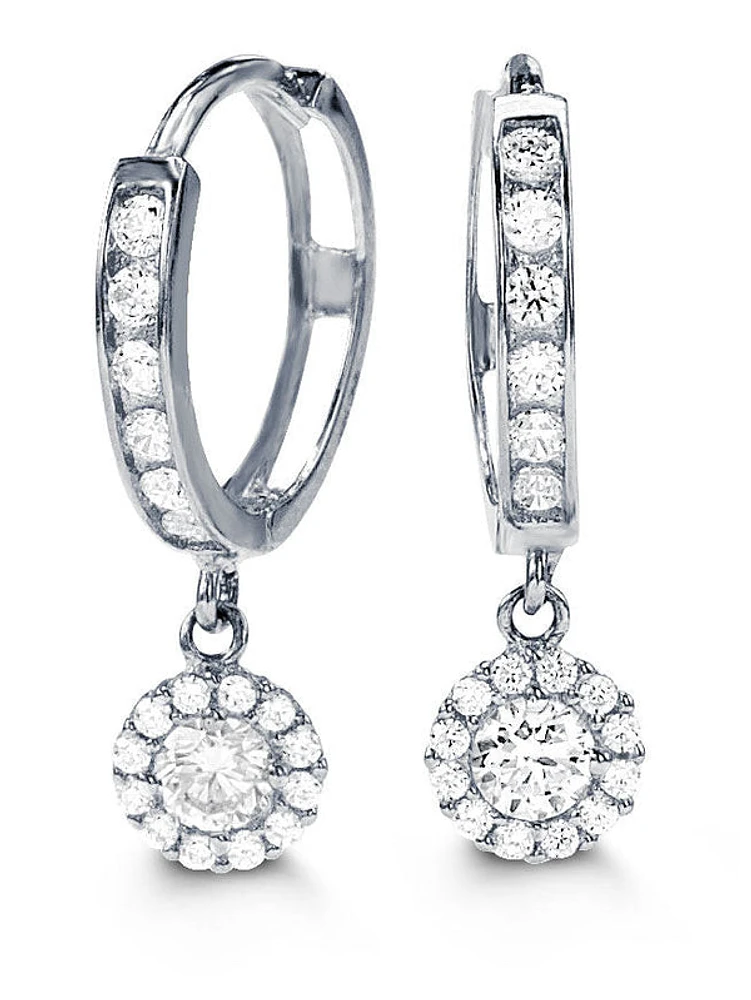 Tracking - 10K White Gold Huggie Dangling Earrings with Cubic Zirconia  - 10mm
