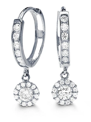 Tracking - 10K White Gold Huggie Dangling Earrings with Cubic Zirconia  - 10mm