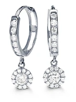 Tracking - 10K White Gold Huggie Dangling Earrings with Cubic Zirconia  - 10mm