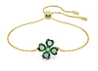 Swarovski Idyllia bracelet, Mixed cuts, Clover, Green, Gold-tone plated 5666585