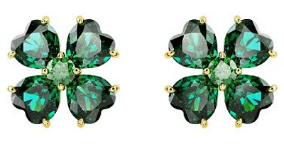 Swarovski Idyllia stud earrings, Clover, Green, Gold-tone plated 5666236