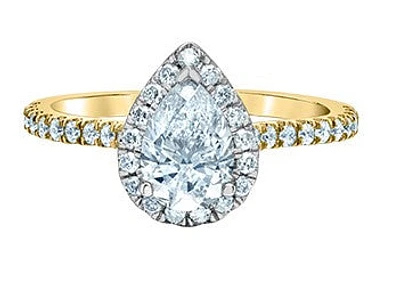 14K Yellow and White Gold 1.05cttw Pear Lab Grown Diamond Engagement Ring