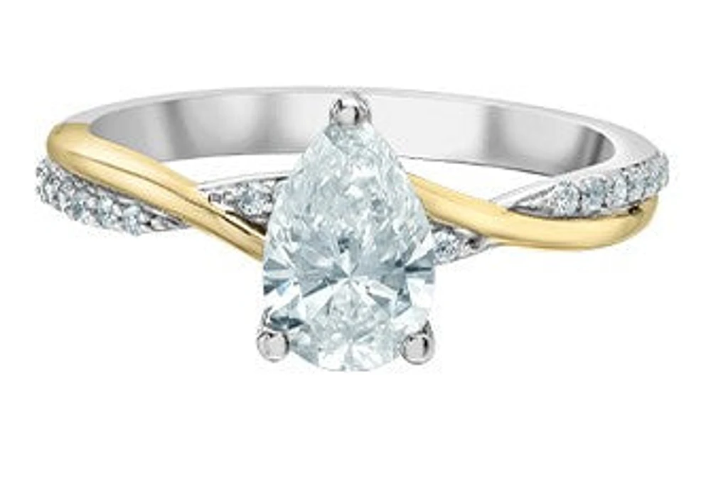 14K Yellow and White Gold 1.01cttw Pear Lab Grown Diamond Engagement Ring