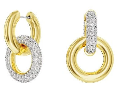 Swarovski Dextera hoop earrings, Interlocking loop, White, Gold-tone plated 5668818