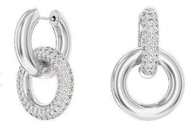 Swarovski Dextera hoop earrings, Interlocking loop, White, Rhodium plated 5671807