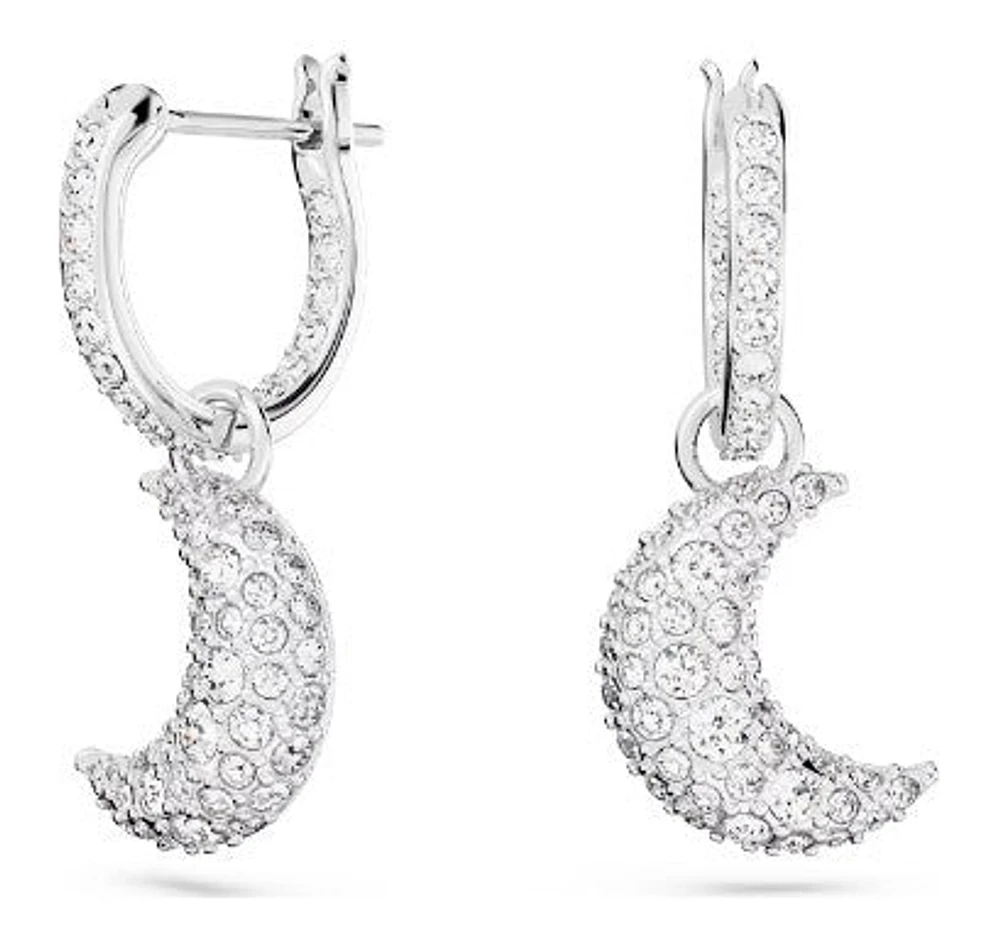 Swarovski Luna drop earrings, Moon, White, Rhodium plated 5666157
