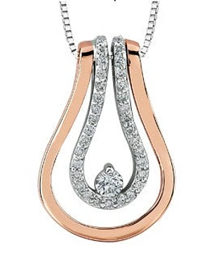 10K Two Tone Rose and White Gold 0.20cttw Diamond Pendant, 18"