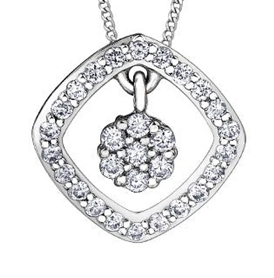 10K White Gold 0.13 cttw Diamond Pendant, 18"