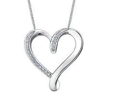 10K White Gold 0.065 cttw Diamond Heart Pendant, 18"