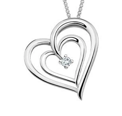 10K White Gold 0.02 cttw Diamond Heart Pendant, 18"