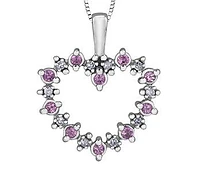 10K White Gold 0.05 cttw Diamond and Pink Sapphire Heart Pendant, 18"