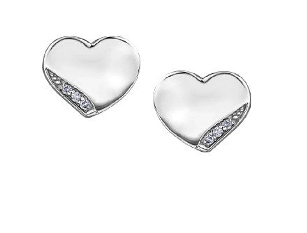 10K White Gold 0.024 cttw Diamond Heart Earrings