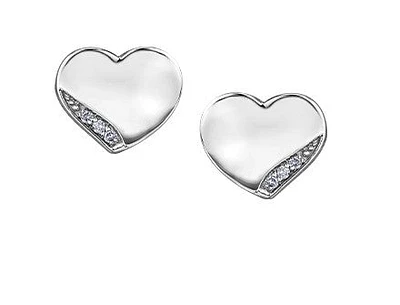 10K White Gold 0.024 cttw Diamond Heart Earrings