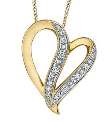 10K Yellow Gold 0.06 cttw Diamond Heart Pendant, 18"