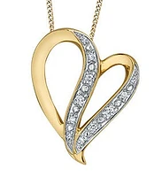 10K Yellow Gold 0.06 cttw Diamond Heart Pendant, 18"