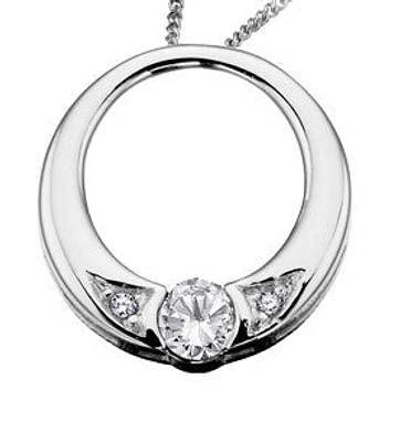 10K White Gold 0.035 cttw Diamond Circle Pendant, 18"