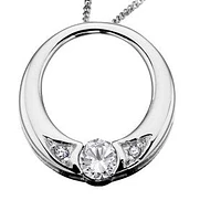 10K White Gold 0.035 cttw Diamond Circle Pendant, 18"