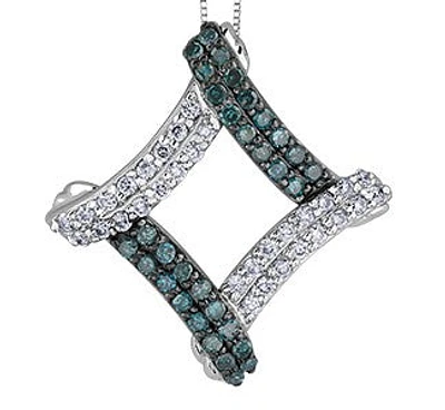 10K White Gold cttw Blue Diamond Pendant
