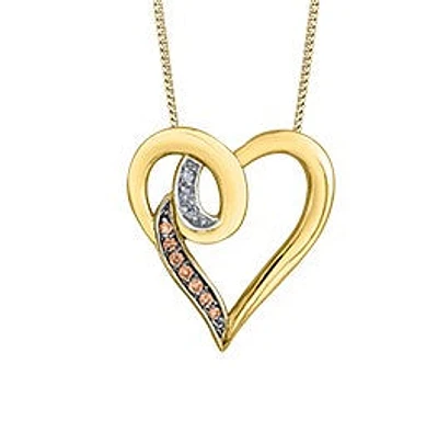 10K Yellow Gold 0.035 cttw Brown Diamond Heart Pendant, 18"