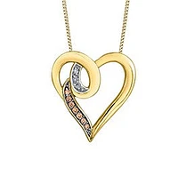 10K Yellow Gold 0.035 cttw Brown Diamond Heart Pendant, 18"