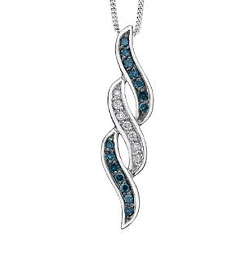 10K White Gold 0.114 cttw Blue Diamond Pendant, 18"