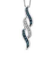 10K White Gold 0.114 cttw Blue Diamond Pendant, 18"