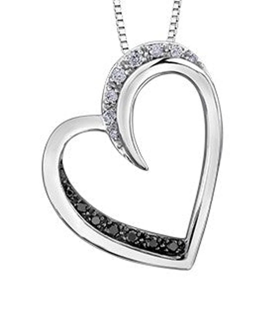 10K White Gold 0.09 cttw Black Diamond Heart Pendant, 18"