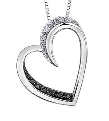 10K White Gold 0.09 cttw Black Diamond Heart Pendant, 18"
