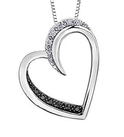 10K White Gold 0.09 cttw Black Diamond Heart Pendant, 18"