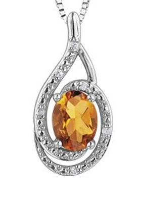 925 Sterling Silver Citrine & Diamond Necklace
