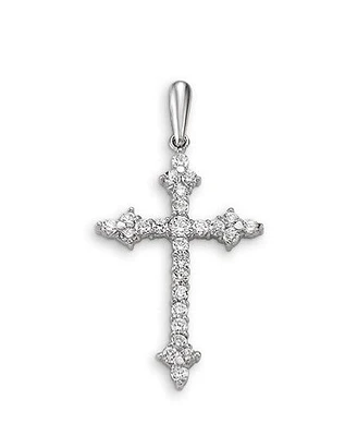10K White Gold Cross Charm with Cubic Zirconia