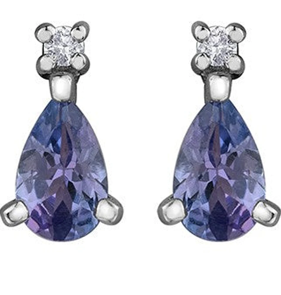 10K White Gold 0.40 cttw Genuine Tanzanite & 0.02 cttw Diamond Earrings