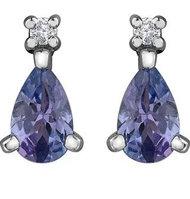 10K White Gold 0.40 cttw Genuine Tanzanite & 0.02 cttw Diamond Earrings
