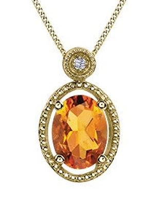 10K Yellow Gold 0.01 cttw Diamond and Citrine Pendant, 18"