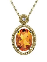 10K Yellow Gold 0.01 cttw Diamond and Citrine Pendant, 18"