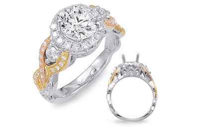 14K Tri Tone Round Brilliant Cut Diamond Ring - Mount Only (No centre diamond) / Gold