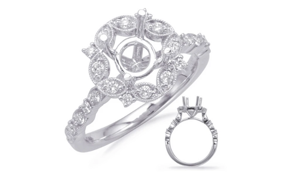 14K Round Brilliant Cut Halo Diamond Ring