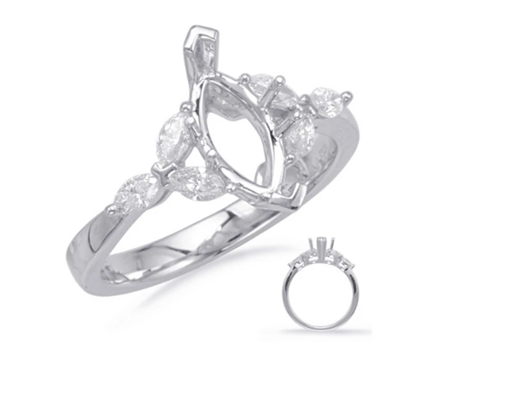 14K Marquise Cut Diamond Ring - Mount Only (No centre diamond) / Gold