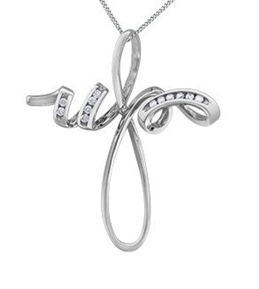 10K White Gold 0.06 cttw Diamond Cross Pendant, 18"