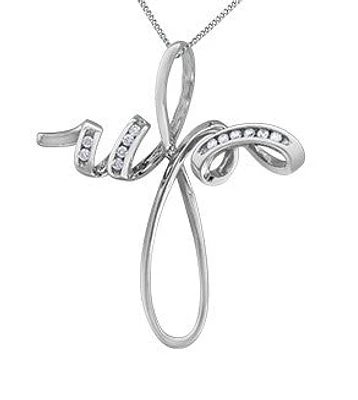 10K White Gold 0.06 cttw Diamond Cross Pendant, 18"